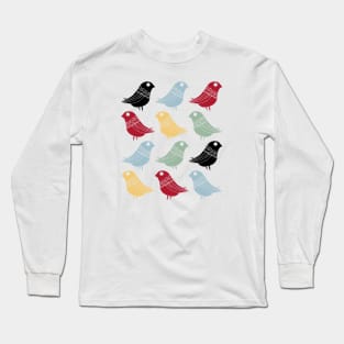 Colorful Abstract Birds Scandinavian Mid Mod Long Sleeve T-Shirt